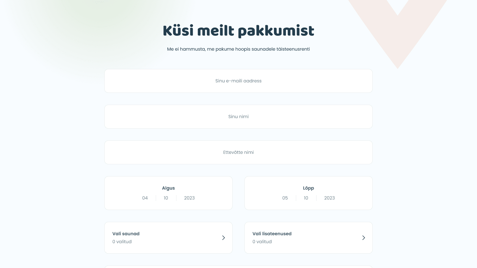 Saunatrip kontaktivorm Saunalounge lehel