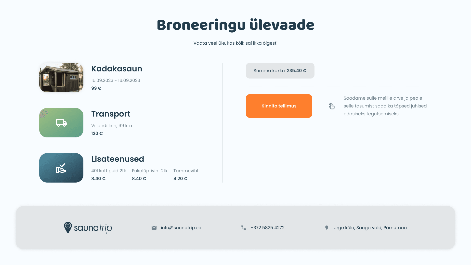Saunatrip broneeringu ülevaade